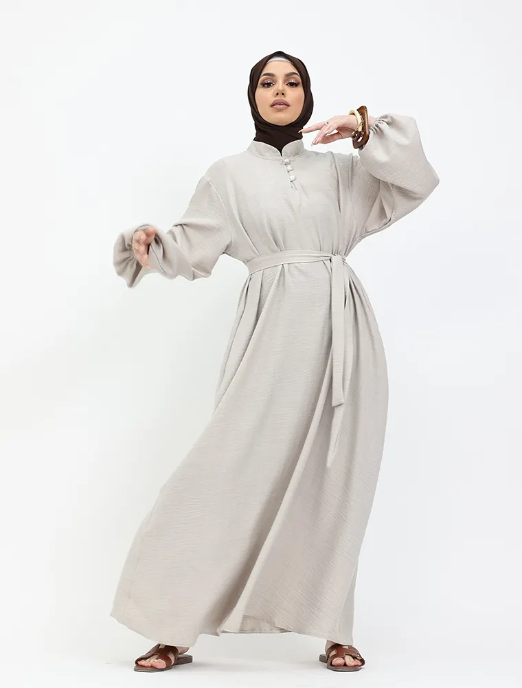 Stone Linen Feel Nehru Collar Maxi